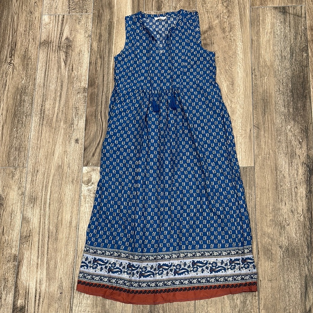 Blue Patterned Sleeveless Maxi Dress- NWOT